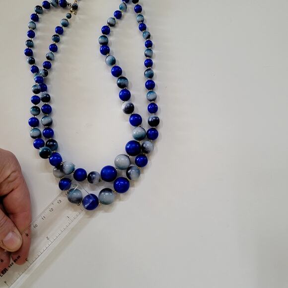 Vintage Double Strand Blue And Gray Beaded Necklace With Graduated Round Beads - Picture 9 of 10